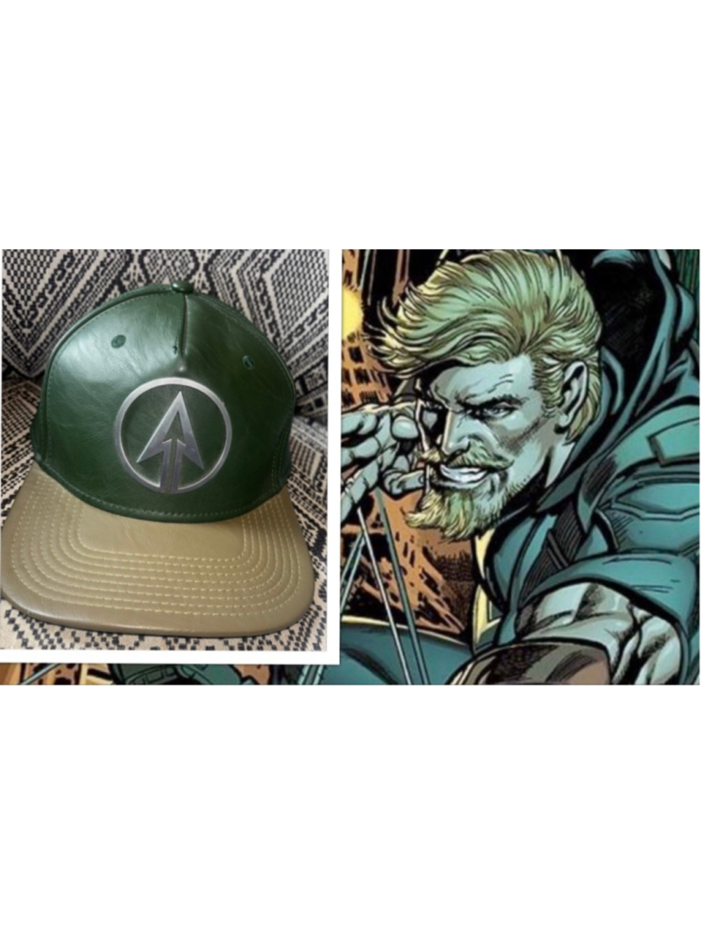 DC Comics Green Arrow “Suit Up” Leather SnapBack Cosplay Hat Metal Arrow Decal